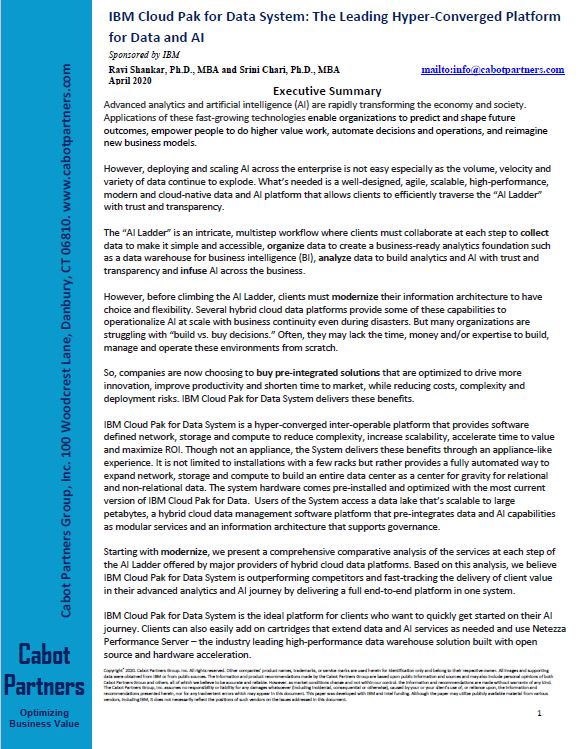 Cabot Report: IBM Cloud Pak for Data System, The Leading Hyper-Converged Platform for Data and AI