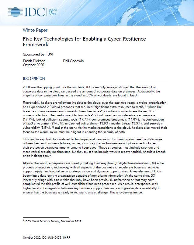 5 key technologies for enabling a cyber resilience framework