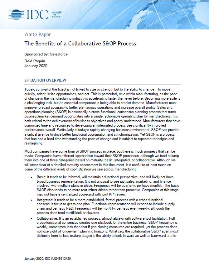IDC Report: Benefits of a Collaborative S&OP Process