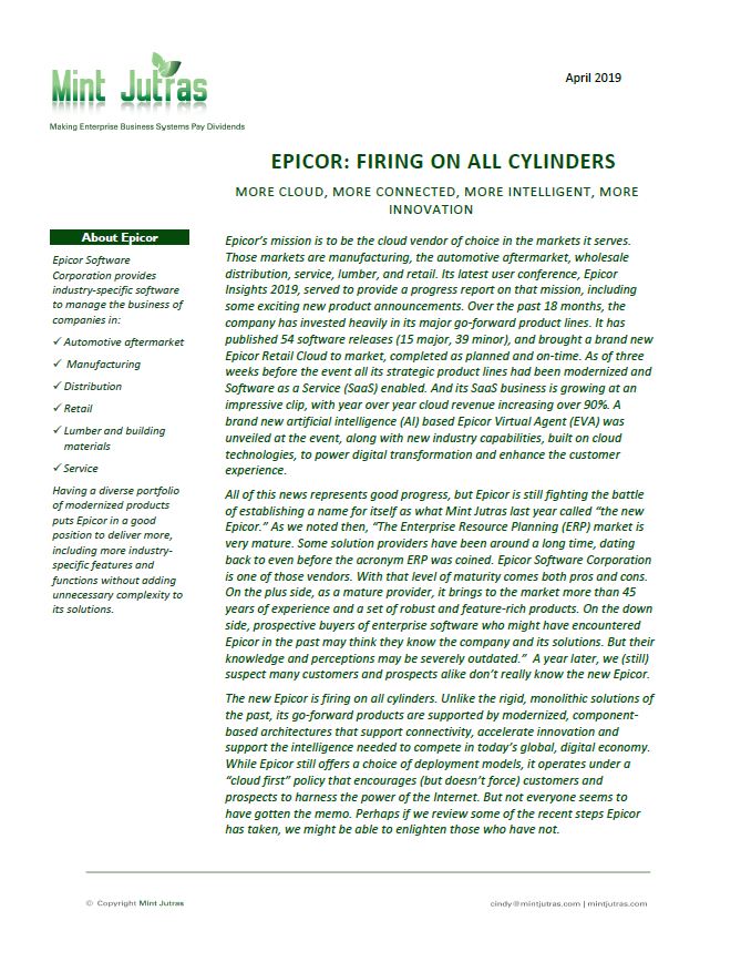 Analyst Report Mint Jutras – Epicor Firing on All Cylinders