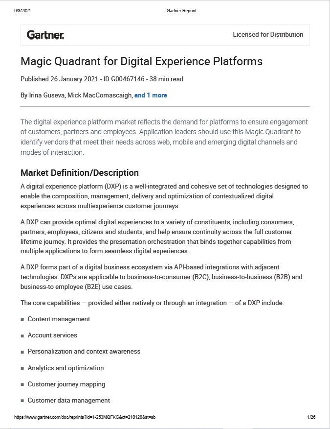 Magic Quadrant for Digital Experience Platforms