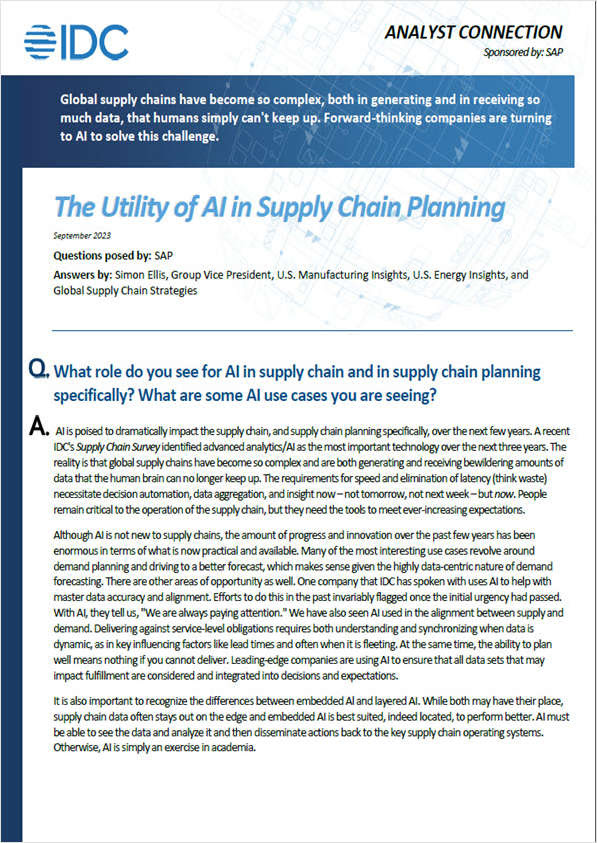 IDC: The Utility of AI in Supply Chain Planning